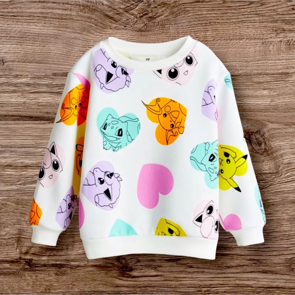 H&M Girls Pokemon Sweatshirt - Pikachu, Bulbasaur, Jigglypuff, Raichu, Ponyta - Picture 1 of 4